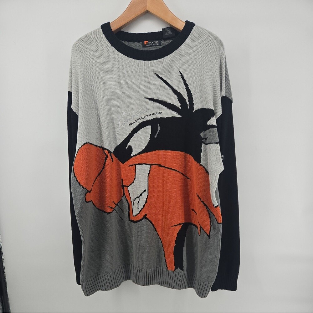 Southpole Daffy Duck Heavy Sweater Men 2XL Gray Y2K Streetwear 90s Hip Hop Baggy